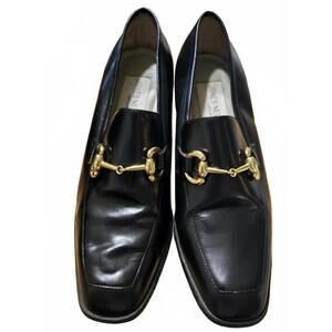 Jones New York Black Leather women's Loafers with Gold Buckle
